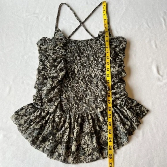 Free People smocked ruffle floral feminine tank - Picture 10 of 11
